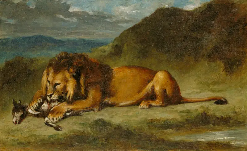 Lion Devouring a Goat after Eugene Delacroix
